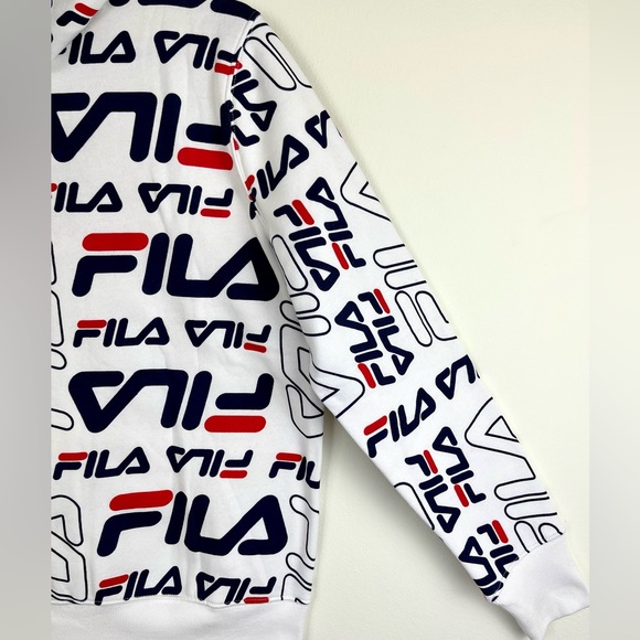 FILA NWT $65 All Over Print Logo White Hoodie Cypress Zip Jacket Large Y2K New - Picture 8 of 11